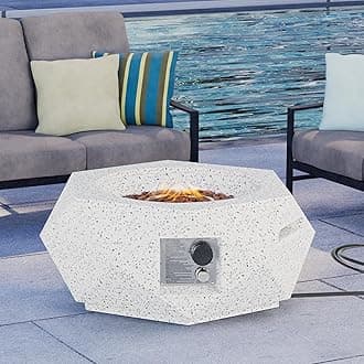HOMPUS Hexagon Fire Pit Table, Outdoor Propane Fire Pit Table w Free Lava Rocks & Rain Cover, Terrazzo Colorful Fire Pit for Patio, Outside