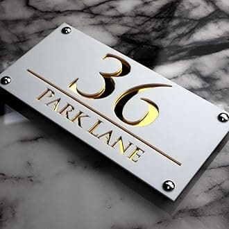 K SMART SIGN | LUXE H3 F32 | House Numbers Plaques House Numbers Door Laser Signs Number Name Personalised Plaques For Outside 3D Laser Cut acrylic Mirrored Marble (Matt White & Gold Mirror)