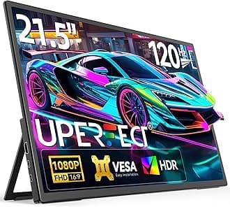 21.5” 120HZ Portable Monitor w/Kickstand & VESA, Large Portable Gaming Monitor with HDMI Type C, External Dispaly for Laptops, Steamdeck, MacBook, Phones, Mini PC