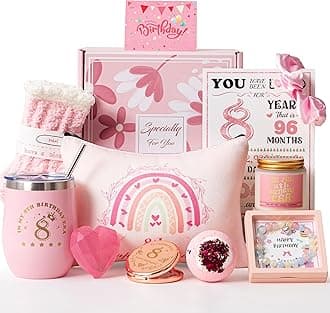 8th Birthday Gifts for Girls,Happy 8th Pamper Gift Basket Ideas for Daughter, Cute Unique Sweet 8 Year Old Birthday Hampers Presents for Her,Best Friend Niece,Granddaughter, Sister, Friend, Teens