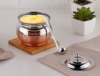 Stainless Steel Ghee Pot, Ghee Container, Ghee Pot with Spoon, Oil Dispenser, Oil Pot, Oil jar, Ghee Dispenser Capacity of 280 ml, Silver