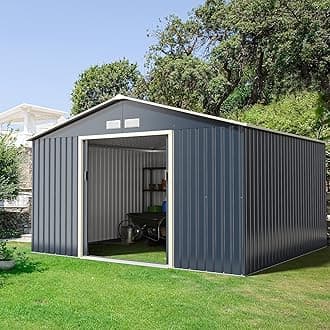 Goplus Outdoor Storage Shed, 11' X 10' Metal Garden Shed with 4 Vents & Double Sliding Door, Utility Tool Shed Storage House for Backyard, Patio, Lawn