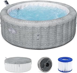 SaluSpa Bali 4 to 6 Person Inflatable Hot Tub, Round Energy-Efficient Portable Outdoor Spa with 140 AirJets, 77" x 28"
