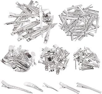 Swpeet 160Pcs Hair Accessories Kit - 5 Pattern Metal Barrettes, Alligator Clips, Duck Bill Clips, Flat Top Hairpins for Resin Crafting