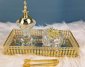 Premium Luxury Crystal Bakhoor Burner, Holder,Tong,Fragrence Bottle and Gold Glass Basket Holder Decor and Weding Gift, Bakhoor Charcoal Burner,Madkhan,Mabkhara,Arabian Fragrance Sett-مدخان | مبخرة