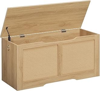 HOOBRO Storage Bench, 39.3" Toy Box, Rattan-Like Storage Chest, Sturdy Entryway Bench Supports 220 lb, Toy Chest, Safety Hinge, U-Shaped Opening, Easy Assembly, Natural NL11CW01
