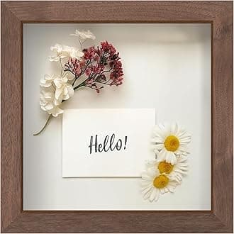 FrameWorks 8x8 Dark Oak Shadow Box Frame - Display Case with Soft Felt Backing, Memory Box with Tempered Glass, Display Box with Elegant White Ball Pins