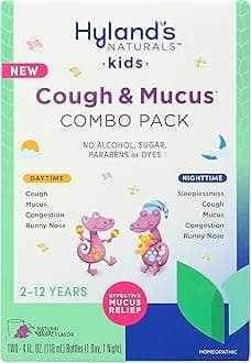 Hyland's Kids Cough Syrup and Mucus Relief Daytime and Nighttime Combo Pack, Kids Medicine for Ages 2-12, Grape Flavor, Promotes Sleep, Cough, Runny Nose, Mucus and Congestion, 8 Ounces