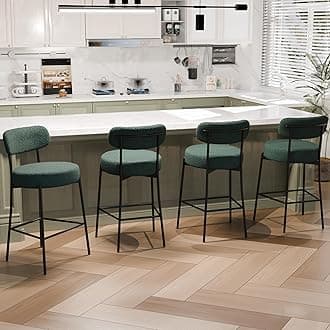 DYHOME Bar Stools Set of 4,Dark Green 28 Inches Counter Height Bar Stools with Back, Modern Boucle Barstools Metal Tall Bar Chair for Kitchen Island, Holiday Counter Stools