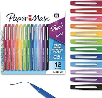 Paper Mate Flair Felt Tip Pens | Medium Point 0.7 Millimeter Marker Pens | School Supplies For Teachers & Students | Assorted Fashion Colors, 12 Count