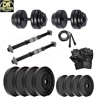 Paramjit Trading Co.10kg Home Gym Set, 2.5 kg 4 PVC Plates 1x3 ft Staright bar with Lock Dumbbell Set, Adjustable Dumbbell Set,1 Pair of Adjustable Dumbbell Rods, Home Gym Combo