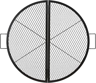 VEVOR Fire Pit Cooking Grill Grate 36 Inch, Foldable Round Cooking Rack, Heavy Duty X-Marks Campfire BBQ Grill with Portable Handle & Support Wire for Outdoor Picnic Party & Gathering, Black
