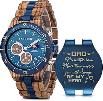 Mens Personalized Engraved Wooden Watches Fashion Multifunction Custom Watch Birthday Anniversary Wood Watches for Husband Boyfriend Dad Him Son with Gift Box