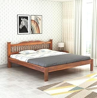 Wooden Arch Queen Size Bed Without Storage | Wooden Double Bed Cot Bed for Bedroom Furniture | Palang Double Bed for Hotels | Solid Sheesham Wood | Honey Finish