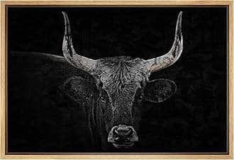 SIGNFORD Framed Canvas Print Wall Art Bull Portrait Cow Head Realism Farmhouse Country Southwest Texas Nature Wilderness Animals Photography Decorative Minimalism for Bedroom - 24"x36" Natural