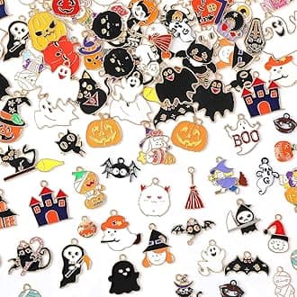 MARFOREVER 120 PCS Halloween Charms, Assorted Ghost Skeleton Bat Witch Pumpki...