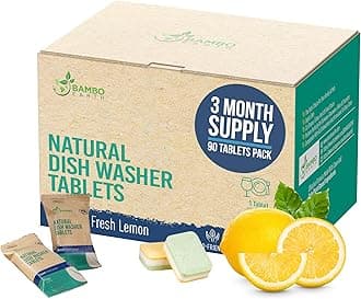 Natural Dishwasher Detergent Tablets - Plant Based Alternative Refill Pack Dishwashing Tabs - Eco-Friendly And Plastic Free Way To Cleaner Dishes - 30/60/90 Refills Dish Washer Soap Pods (90 Pack)