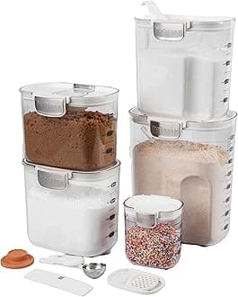 Airtight Food Storage Container Set – Clear Plastic Flour and Sugar Canister Set with Magnetic Accessories for Kitchen Organization (White, 9-Piece)