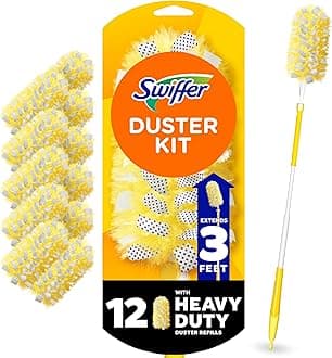 Swiffer Dusters Heavy Duty Extender Handle Starter Kit (1 Handle, 12 Dusters)