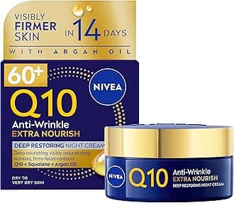 NIVEA Q10 Anti-Wrinkle 60+ Extra Nourishing Night Cream (50ml), Nourishing Night Cream Reduces Deeps Wrinkles, Intensely Hydrating and Restoring Overnight Anti-Wrinkle Moisturiser