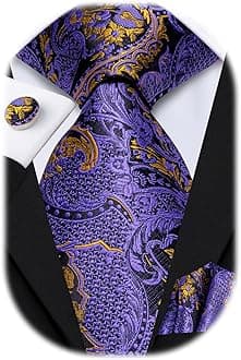 Hi-Tie Silk Paisley Ties for Men Necktie Pocket Square Cufflinks Set Foral Tie Sets Formal Business
