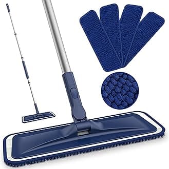 Microfiber Mops for Floor Cleaning - BPAWA Flat Floor Mop Wet Dry Use for Hardwood Floors Laminate Wood Tile Vinyl Wall Hard Surface, Bathroom Kitchen Dust Mop with 4 Reusable Washable Chenille Pads