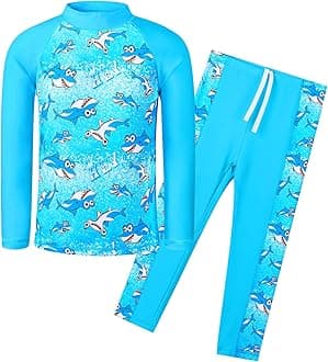 TFJH E 2PCS Kids Boys Long Sleeve Swimsuit UPF 50+ UV Sun Protective Swimwear