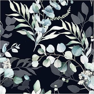 HAOKHOME Peel and Stick Wallpaper Black/Grey Eucalyptus Leaf Floral Wall Mural Home Nursery Boho Decor 17.3in x 9.8ft