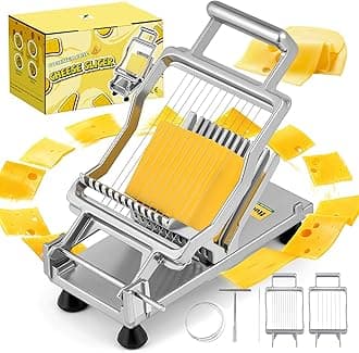 Huanyu Commercial Cheese Slicer with 1cm & 2cm Cutting Board Stainless Steel Cheese Cutter with Wire Multifunctional Wire Cutter for Cheese, Butter, Toasts and Luncheon Meat