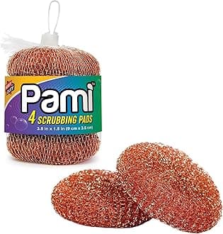 PAMI Heavy Duty Non Scratch Copper Scrubbers for Pots and Pans, Copper Wool Scrubber, Reusable Scouring Pads, Pack of 4