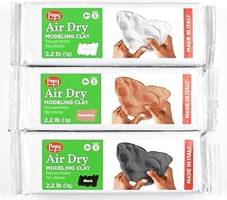 Pepy Premium European Air Dry Modeling Clay Multicolor 3 Pack 2.2 lb Bars, 6.6 lbs Total, Includes White, Terracotta & Black Clay for Classroom, Montessori Sculpting & Crafts Projects