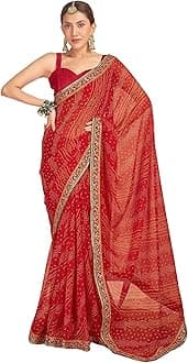 SIRIL Women's Georgette Bandhani Saree With Unstitched Blouse