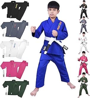 POZTEVKids Brazilian Jiu Jitsu Gi For Kids BJJ Gi Youth Grappling Kimonos Preshrunk Lightweight Martial Arts Uniform