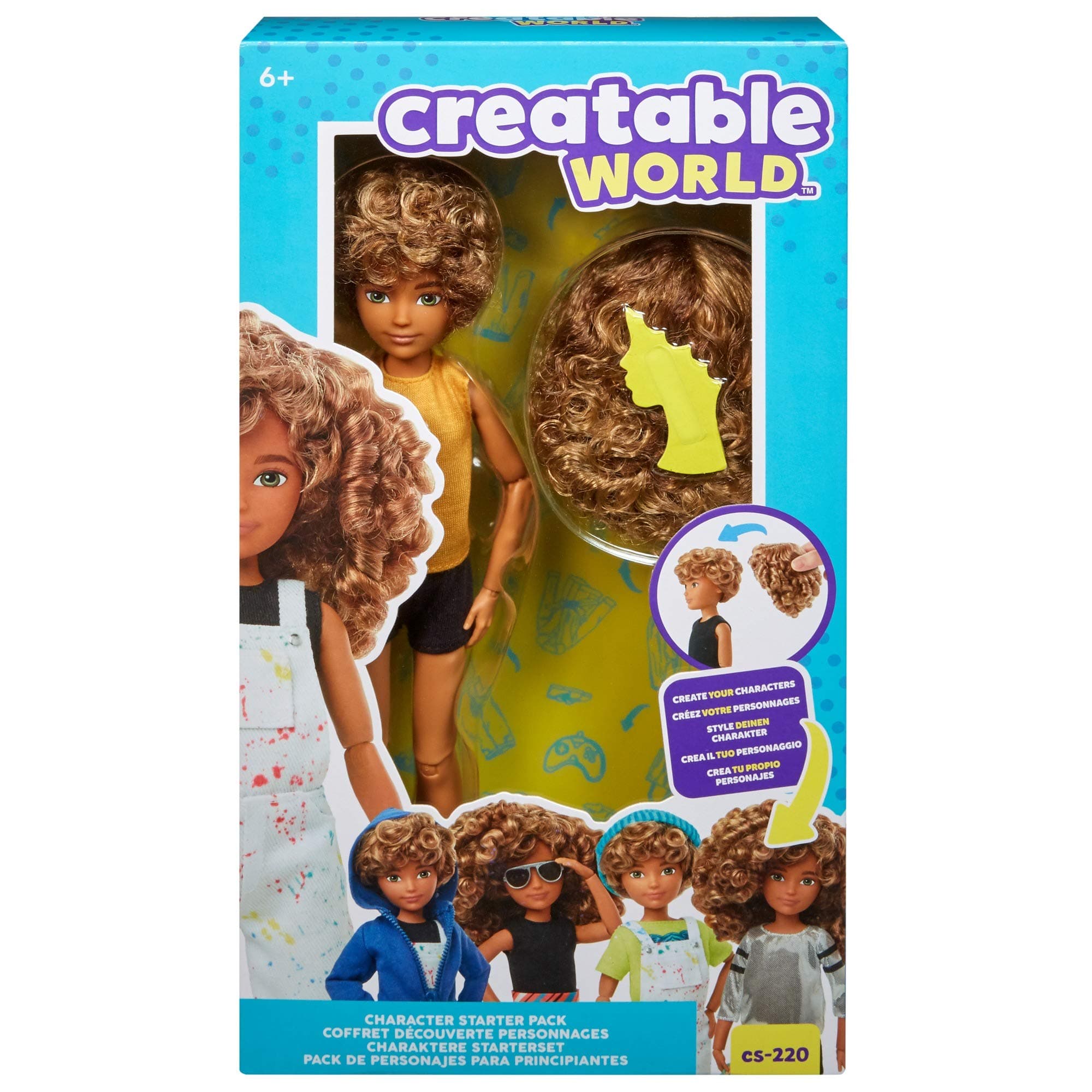 Mattel Creatable World, Basic Character Kit, Blonde Doll with Green Eyes, Curly Long-Hair Wig, Removable Tank and Shorts, Creative Play for All Kids 6 Years Old and Up