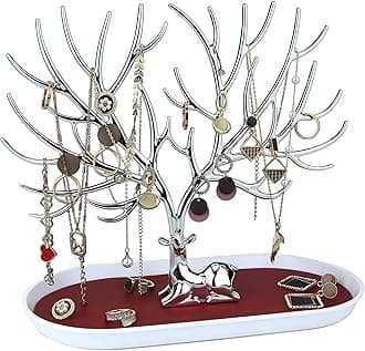 MORE&LESS Antlers Jewelry Display Stand,Silver Deer Hanging Organizer for Ring Earrings Necklace Bracelet