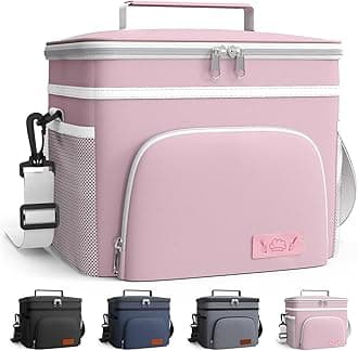 HOTOR Insulated Lunch Box for Men & Women - Leak-Proof Cooler Lunch Bag with 4 Pockets, Adjustable Strap, Ideal for Work, Picnic, Travel - Large, Light Pink, 13.0"×7.9"×9.1"