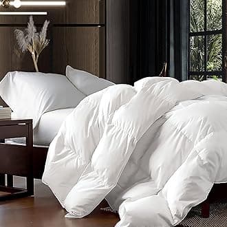 EGYPTIAN BEDDING Luxurious Oversized King 108" x 98" Size Goose Down Fiber Waterfowl Feather Fiber Comforter Duvet, 100% Cotton Cover, 65 oz. Fill Weight, Baffle Box Design, White Solid