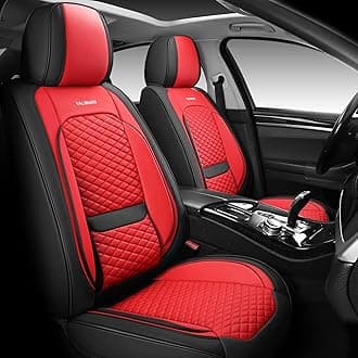 Full Coverage Faux Leather Car Seat Covers Full Set Fit for Cars Trucks Sedans SUVs with Waterproof Leatherette in Auto Interior Accessories (Black and Red)