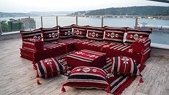Oriental Floor Seating, Maroon Floor Sofa Seating Set, Corner Arabic Sofa, Floor Cushions, Arabic Furtiture, Arabic Majlis, Moroccan Jalsa (L Sofa Full Set)