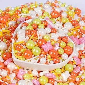 Butterfly Sprinkles,Edible Pearl Sugar Decorating,Spring Colorful Candy Sprinkles Jimmies Mixed,130g/4.58oz,Orange White Pink Edible Cake Decorations,Perfect for Baking,Dessert,Ice Cream,Cookies,Cupcake Toppers,Wedding Party Birthday Easter Supplies