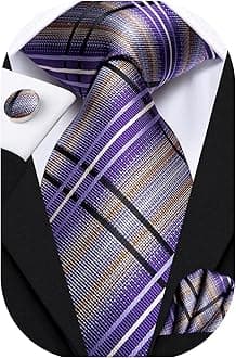 DubulleMens Paisley Striped Tie and Handkerchief Cufflinks Tie Set for Men Wedding Business Formal