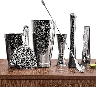 SKY FISH Boston Cocktail Shaker Set, Etching Bartender Kit, 7-piece Professional Bar Tools in Gift Box, Handwash, (Black)