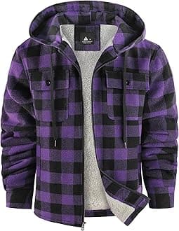 SCODI Men's Flannel Shirt Jacket Fleece Sherpa Lined Plaid Jackets Coat Full Zip Up Hoodie Winter Outwear