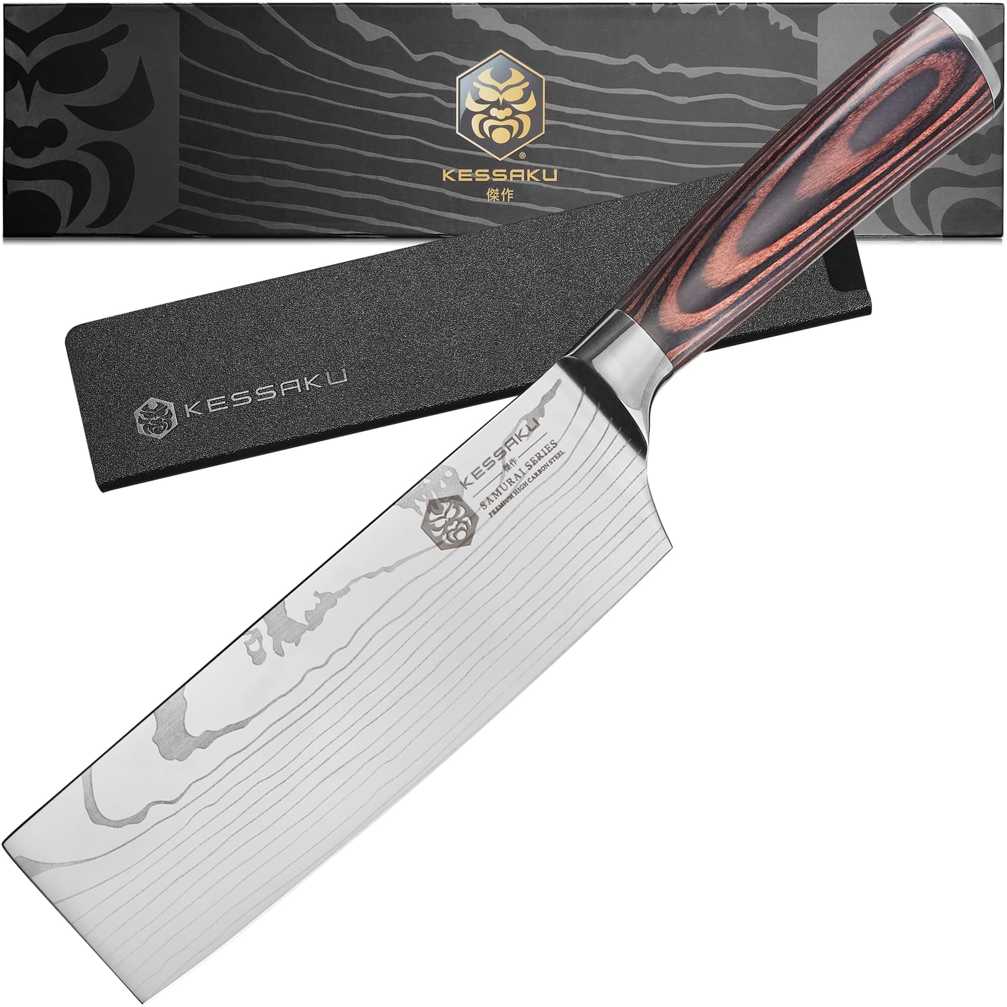 Produce Vegetable Fruit Knife - 6 inch - Samurai Series - Razor Sharp Kitchen Knife - Forged 7Cr17MoV High Carbon Stainless Steel - Wood Handle with Blade Guard