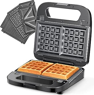 Reemix 3-in-1 Waffle, Grill & Sandwich Maker, Panini Press Grill and Waffle Iron Set with Removable Non-Stick Plates, Perfect for Grilled Cheese, Tuna Melts, Burgers, Steaks (Black, Stainless steel)