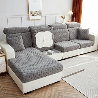 Jacquard Sofa Cushion Cover Couch Seat Covers Sofa Seat Cushion Slipcovers Sofa Cover, Plush Winter Warm High Stretch Fabric Washable Summer Furniture Protector (Grey,Small Headrest)