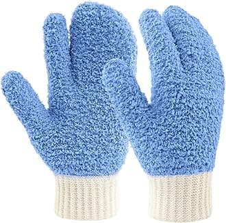 MIG4U Microfiber Dusting Gloves House Cleaning Glove for Blinds, Windows, Shutters, Furniture, and Car, Reusable Lint-Free Blue S/M