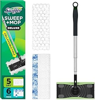 Swiffer Sweep and Mop Deluxe, 2-in-1 Floor Mop & Sweep Kit, 1 Device, 5 Sweep Refills, 12 Mop Refills