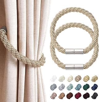 NICEEC 2 Pack Magnetic Curtain Tiebacks Modern Simple Style Drape Tie Backs Convenient Decorative Weave Rope Curtain Holdbacks for Thin or Thick Home & Office Window Draperies (Khaki)