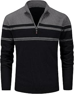 Men's Sweaters 1/4 Zip Cotton Sweater Pullover Polo Sweaters Striped Fall Winter Warm Sweatshirts